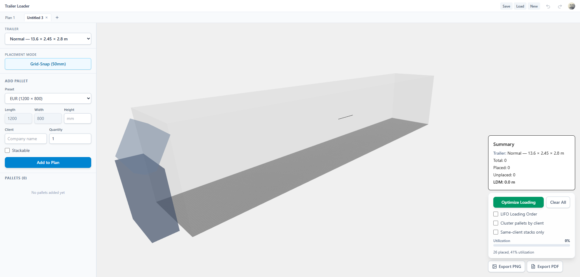 Pick a trailer, define your pallets.